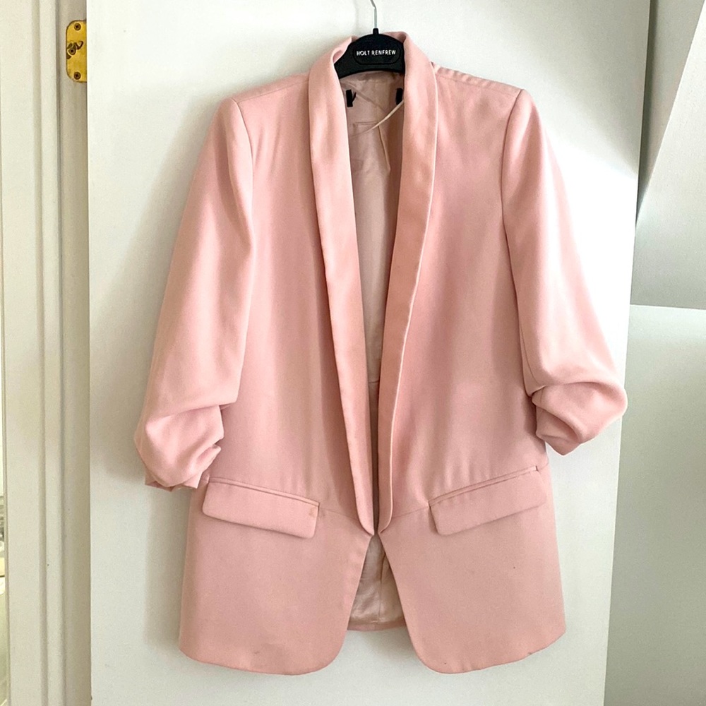 Zara Pink Ruched-Sleeve Blazer Size Med